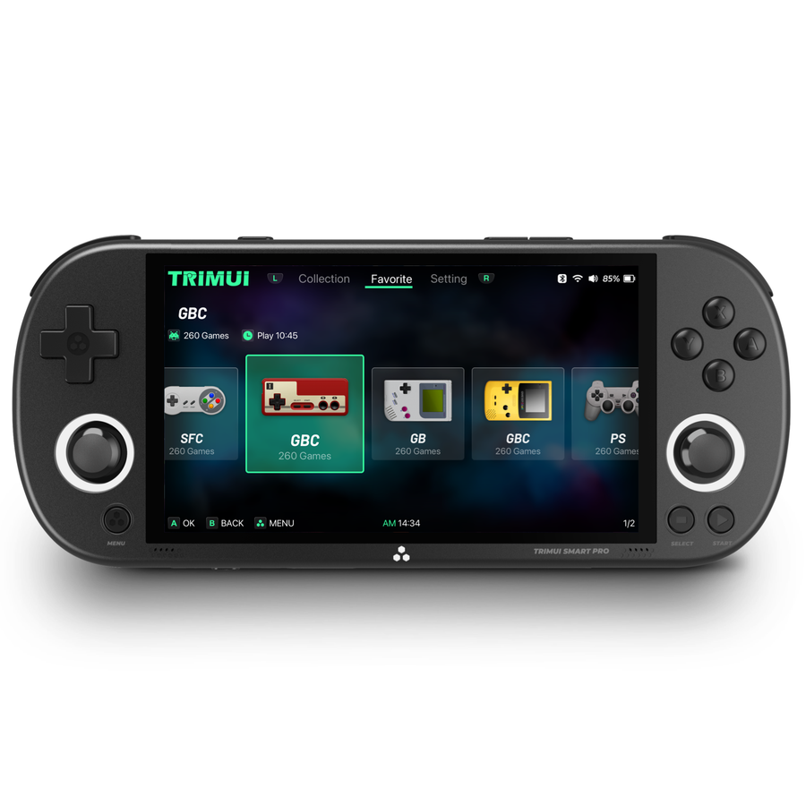 TRIMUI Smart Pro handheld game console front view black