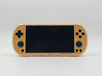 trimui smart pro s Handheld gaming console with casing on a white background